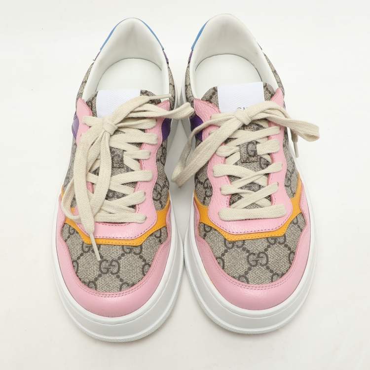 Pre Owned Gucci Multicolor GG Supreme Canvas and Leather Low Top Sneakers Size 36.5
