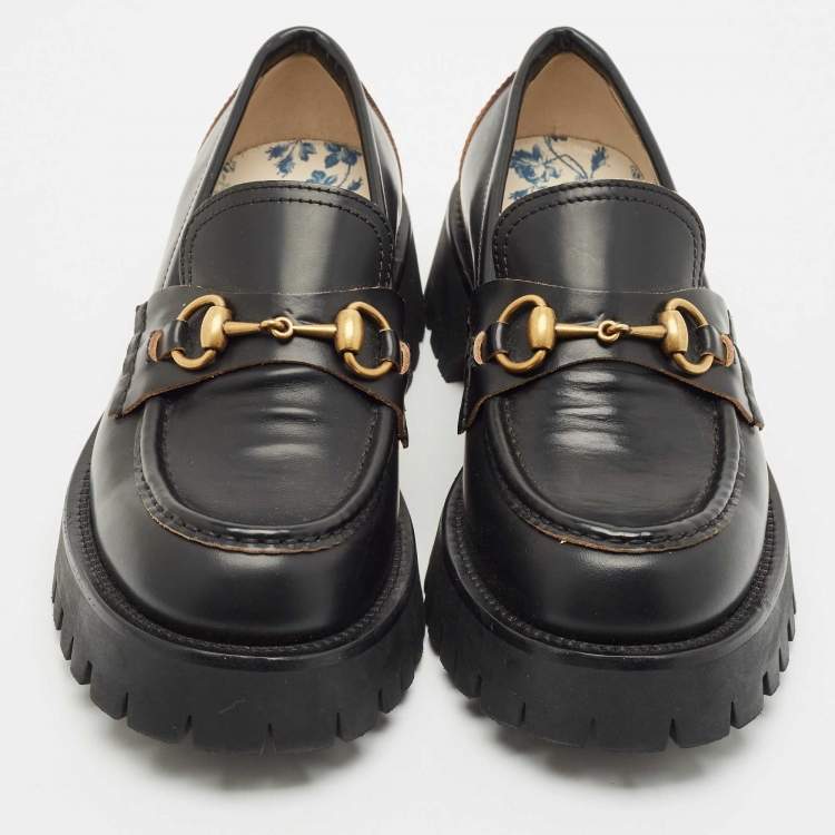 Pre Owned Gucci Black Leather Horsebit Loafers Size 38.5