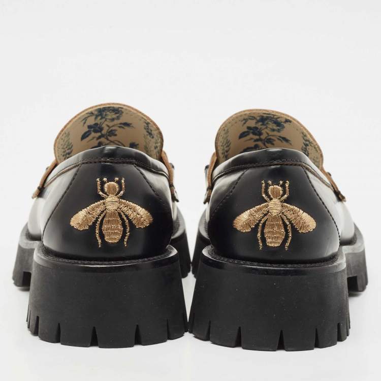 Pre Owned Gucci Black Leather Horsebit Loafers Size 38.5