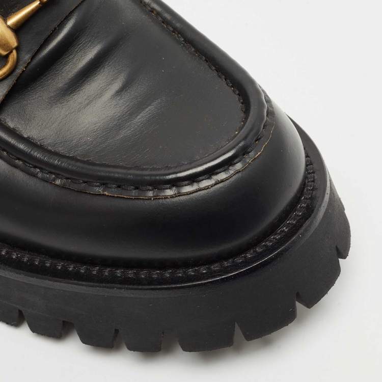 Pre Owned Gucci Black Leather Horsebit Loafers Size 38.5