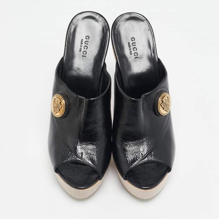 Pre Owned Gucci Black Patent Leather Hysteria Platform Clogs Size 40