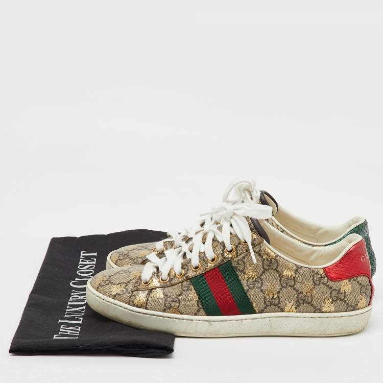 Pre Owned Gucci Beige/Brown GG Supreme Canvas Bee Web Ace Sneakers Size 37.5