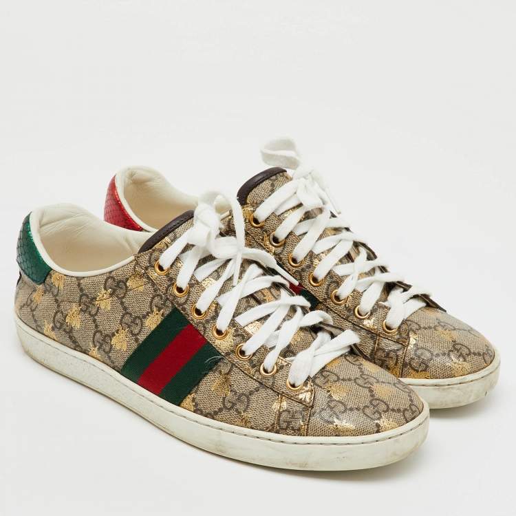 Pre Owned Gucci Beige/Brown GG Supreme Canvas Bee Web Ace Sneakers Size 37.5