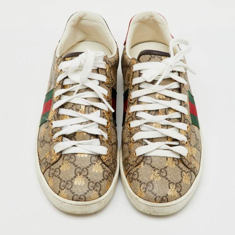 Pre Owned Gucci Beige/Brown GG Supreme Canvas Bee Web Ace Sneakers Size 37.5