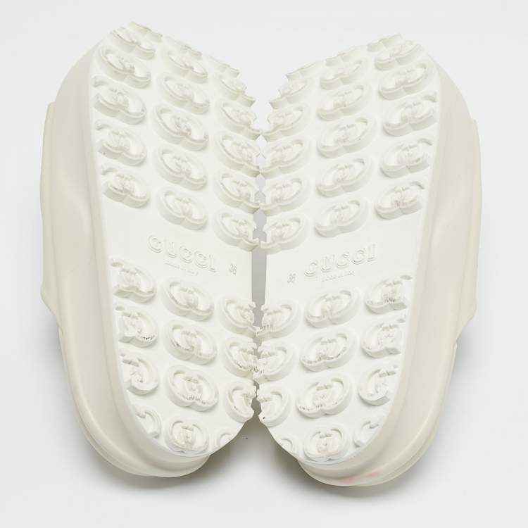 Pre Owned Gucci White Rubber Interlocking G Slide Sandals Size 36