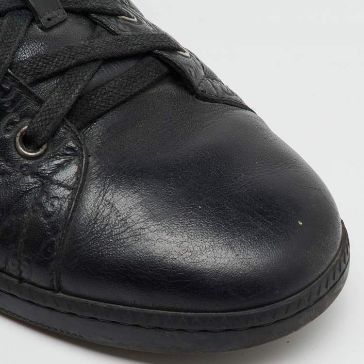 Pre Owned Gucci Black Microguccissima Leather Low Top Sneakers Size 38.5