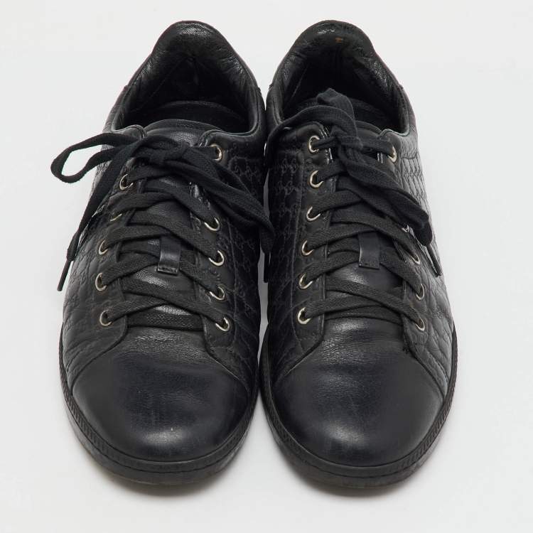 Pre Owned Gucci Black Microguccissima Leather Low Top Sneakers Size 38.5