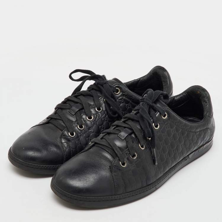 Pre Owned Gucci Black Microguccissima Leather Low Top Sneakers Size 38.5