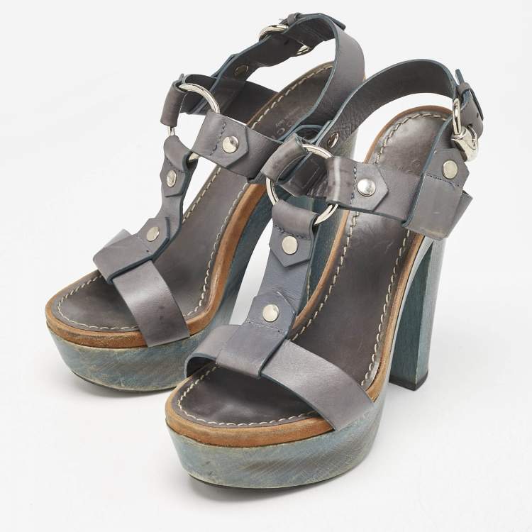 Pre Owned Gucci Navy Blue Leather Claudie Ankle Strap Sandals Size 39