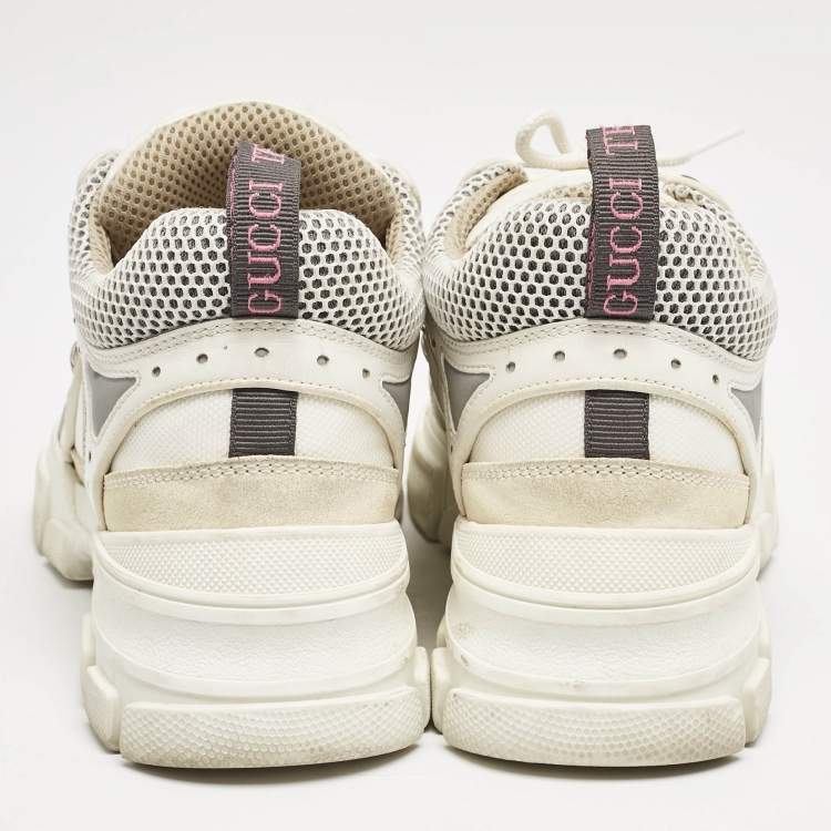 مملوكة مسبقًا Gucci White Canvas and Leather Flashtrek Chunky Sneakers Size 38