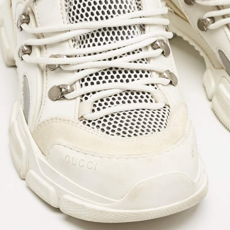 مملوكة مسبقًا Gucci White Canvas and Leather Flashtrek Chunky Sneakers Size 38