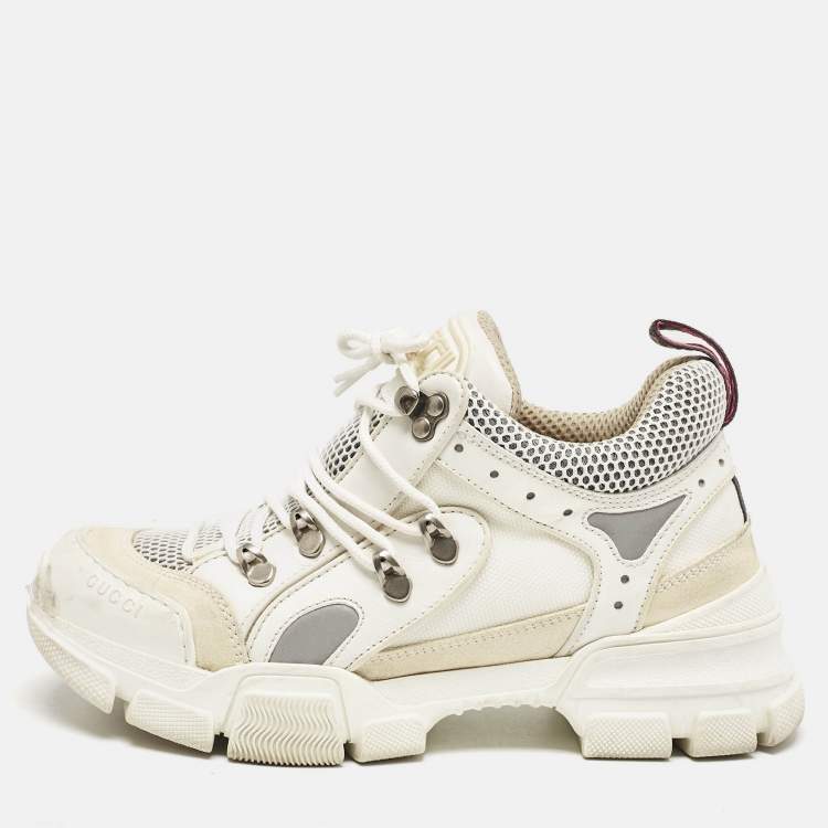 مملوكة مسبقًا Gucci White Canvas and Leather Flashtrek Chunky Sneakers Size 38