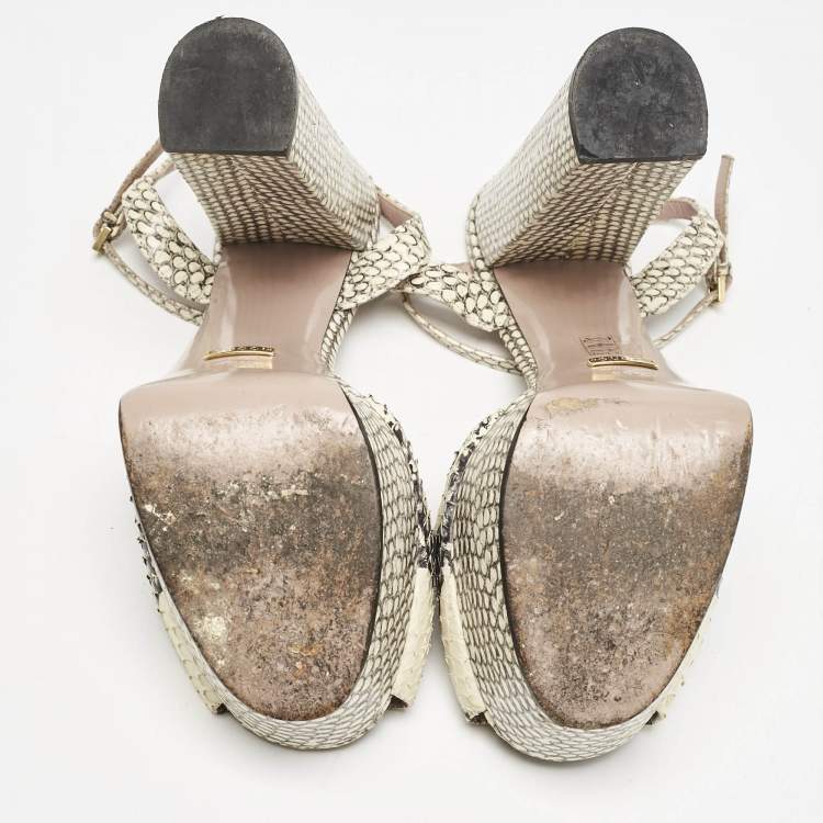 Pre Owned Gucci Two Tone Python Leather GG Marmont Ankle Strap Sandals Size 39.5