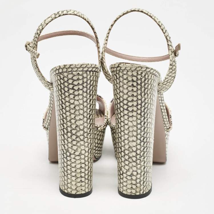 Pre Owned Gucci Two Tone Python Leather GG Marmont Ankle Strap Sandals Size 39.5