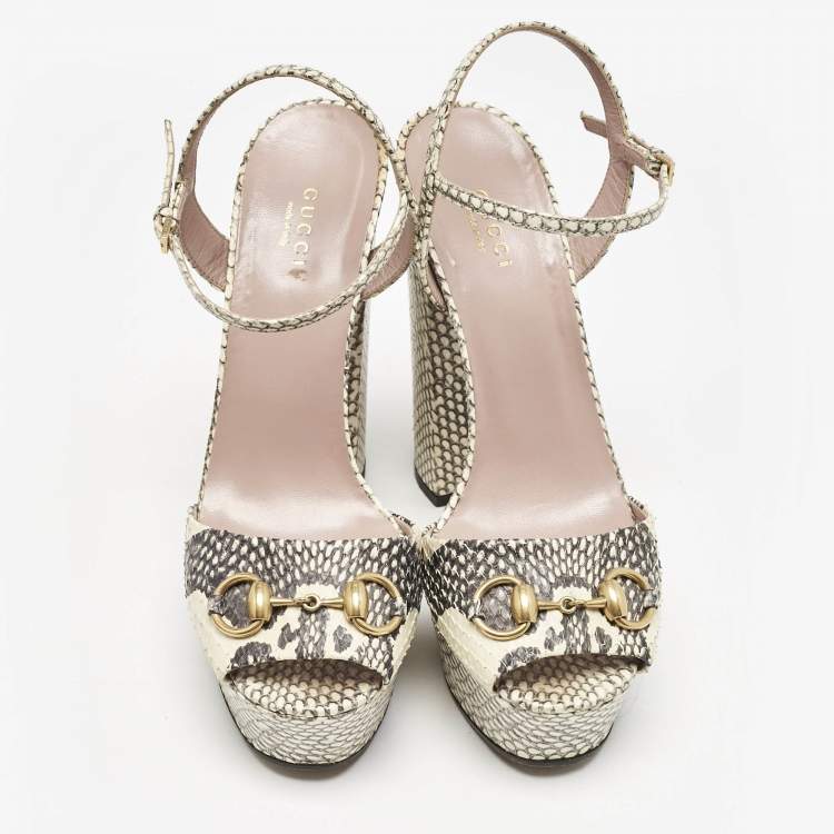 Pre Owned Gucci Two Tone Python Leather GG Marmont Ankle Strap Sandals Size 39.5