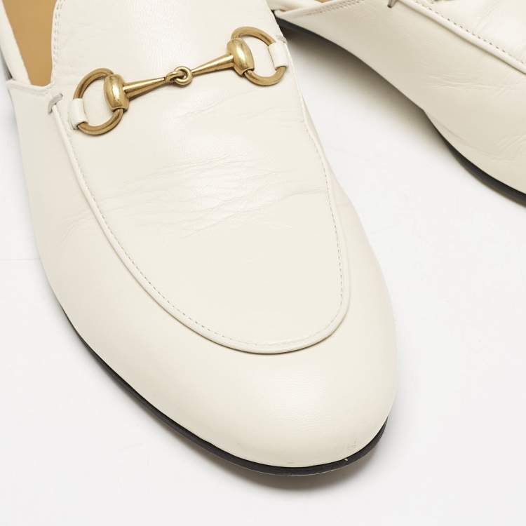 Pre Owned Gucci Off White Leather Princetown Flat Mules Size 39