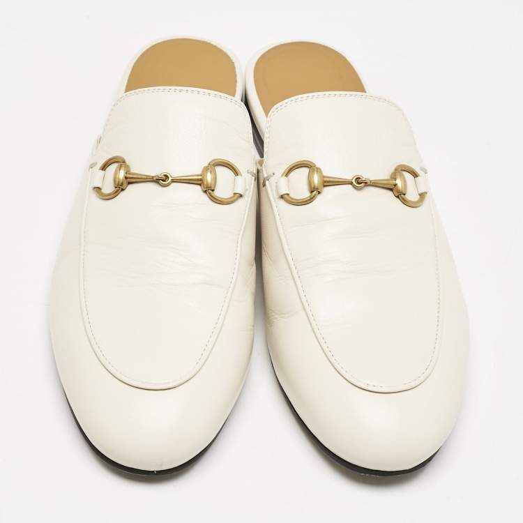 Pre Owned Gucci Off White Leather Princetown Flat Mules Size 39
