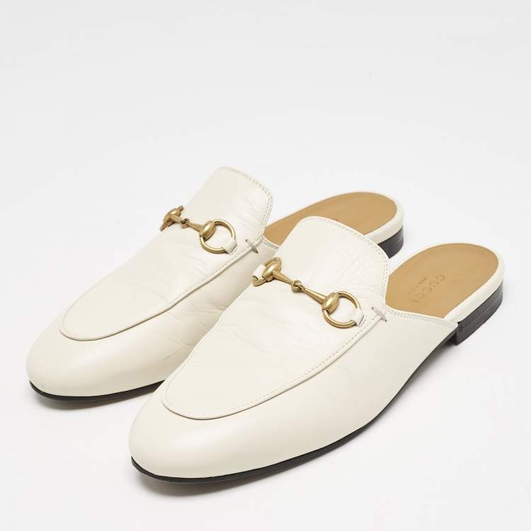 Pre Owned Gucci Off White Leather Princetown Flat Mules Size 39