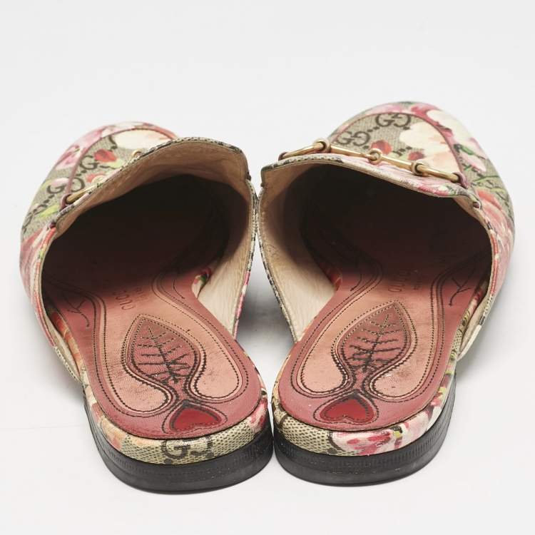 Pre Owned Gucci Multicolor Blooms GG Supreme Canvas Princetown Flat Mules Size 38