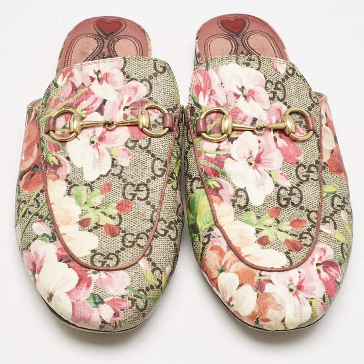 Pre Owned Gucci Multicolor Blooms GG Supreme Canvas Princetown Flat Mules Size 38
