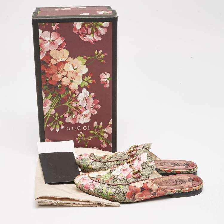 Pre Owned Gucci Multicolor Blooms GG Supreme Canvas Princetown Flat Mules Size 38