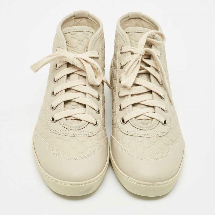 Pre Owned Gucci Cream Microguccissima Leather High Top Sneakers Size 36
