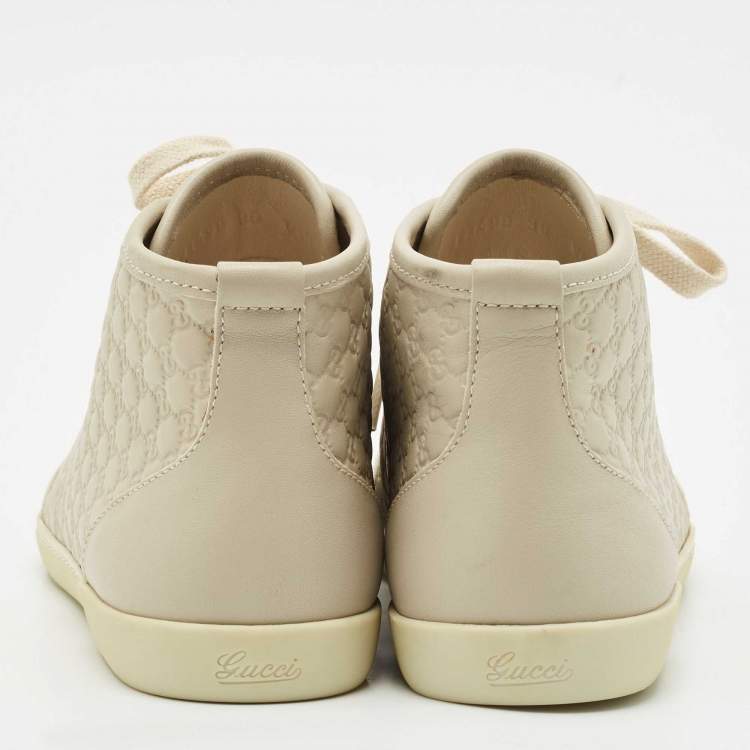 Pre Owned Gucci Cream Microguccissima Leather High Top Sneakers Size 36