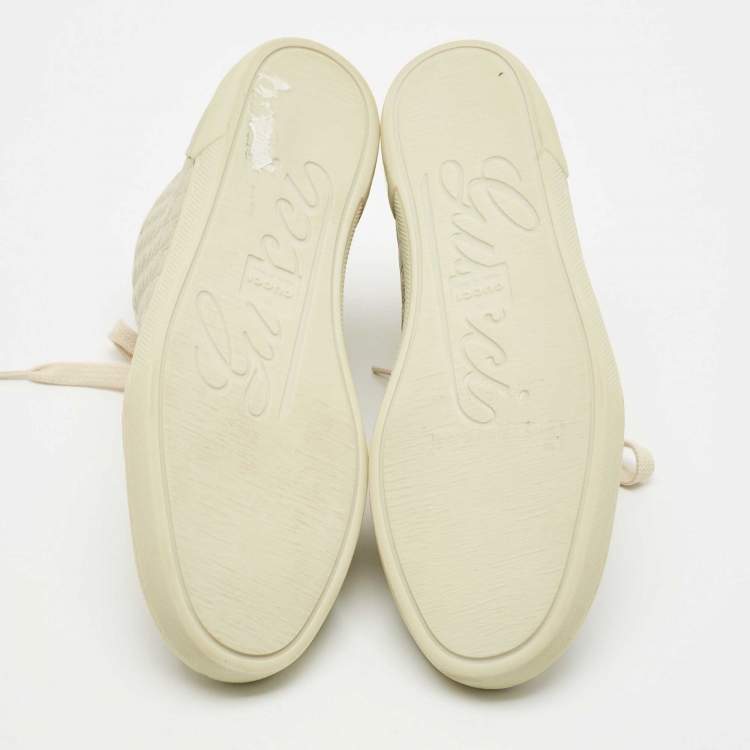 Pre Owned Gucci Cream Microguccissima Leather High Top Sneakers Size 36
