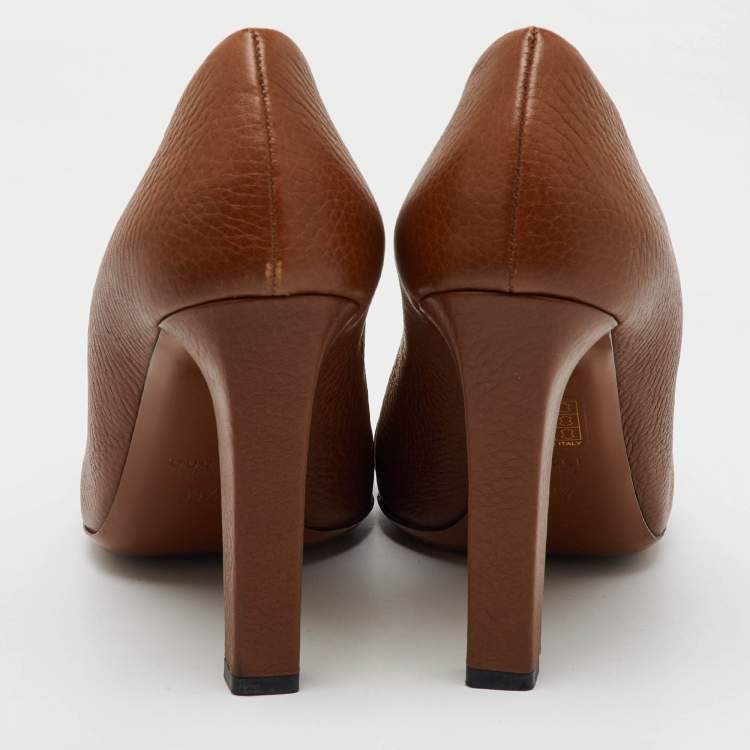 Pre Owned Gucci Brown Leather 'Ride' GG Buckle Pumps Size 39.5