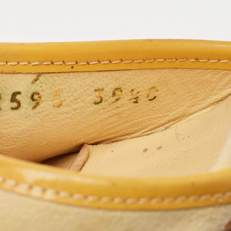 Pre Owned Gucci Yellow Suede and Patent Leather Trim Criss Cross Platform Ankle Strap Sandals 39.5