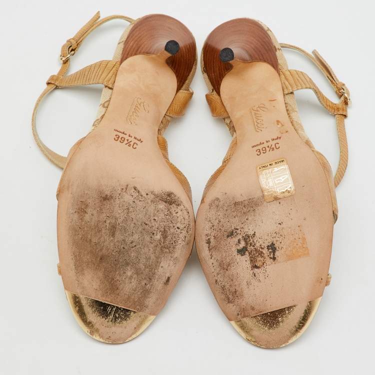 Pre Owned Gucci Brown Lizard Cross Ankle Strap Sandals Size 39.5