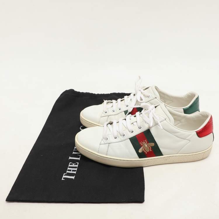 Pre Owned Gucci White Leather Embroidered Bee Ace Low Top Sneakers Size 37.5