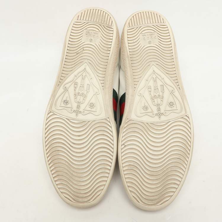 Pre Owned Gucci White Leather Embroidered Bee Ace Low Top Sneakers Size 37.5