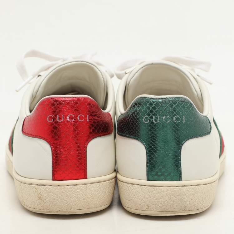Pre Owned Gucci White Leather Embroidered Bee Ace Low Top Sneakers Size 37.5