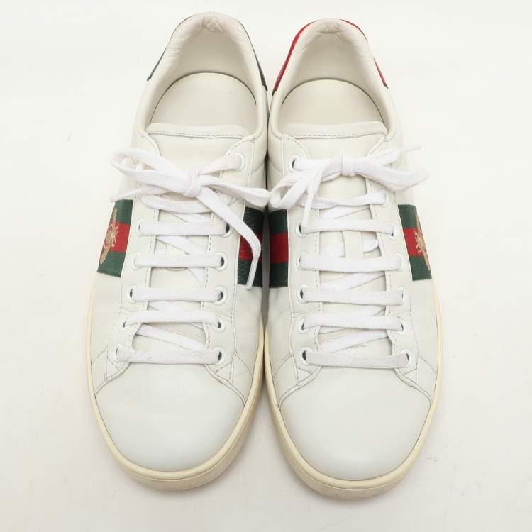 Pre Owned Gucci White Leather Embroidered Bee Ace Low Top Sneakers Size 37.5