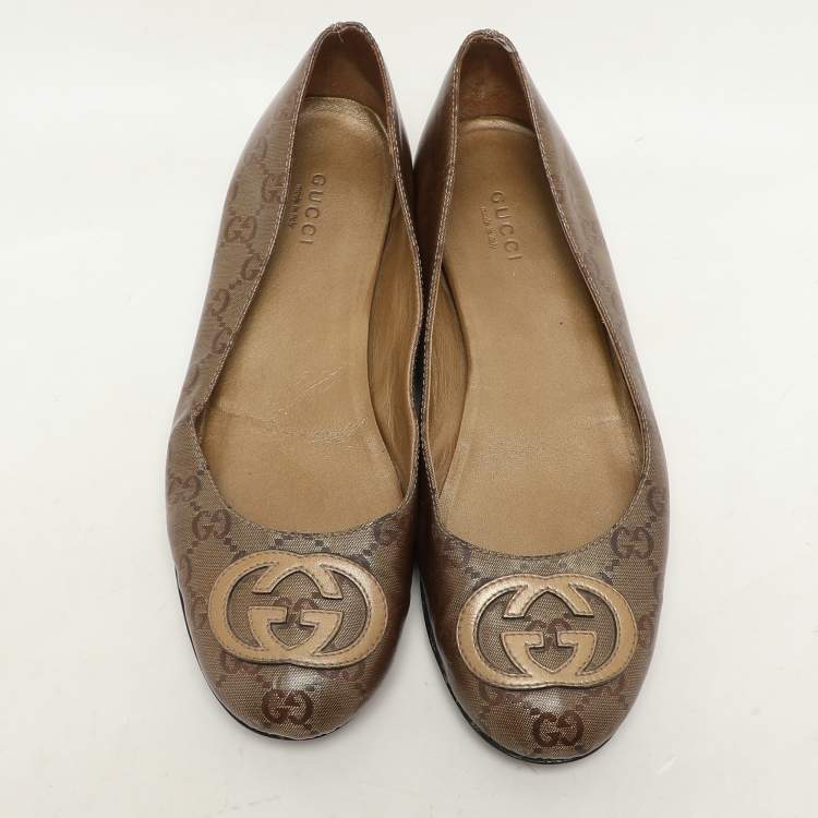 Pre Owned Gucci Brown GG Crystal Coated Canvas Ballet Flats Size 37