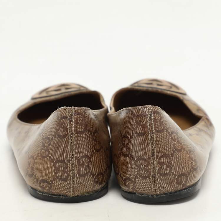 Pre Owned Gucci Brown GG Crystal Coated Canvas Ballet Flats Size 37