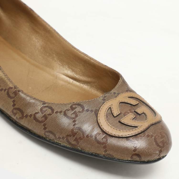 Pre Owned Gucci Brown GG Crystal Coated Canvas Ballet Flats Size 37