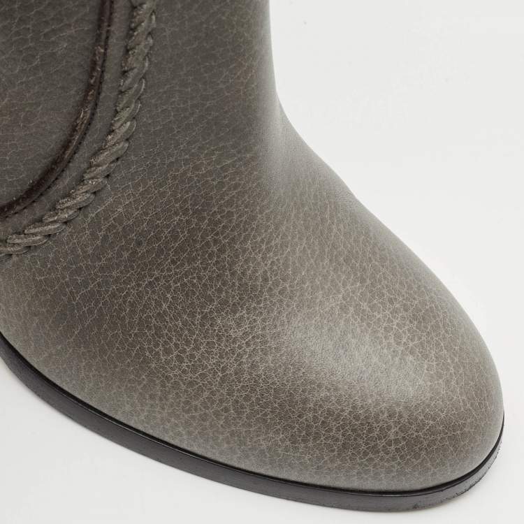 Pre Owned Gucci Grey Leather Bamboo Tassel Knee Boots Size 36.5