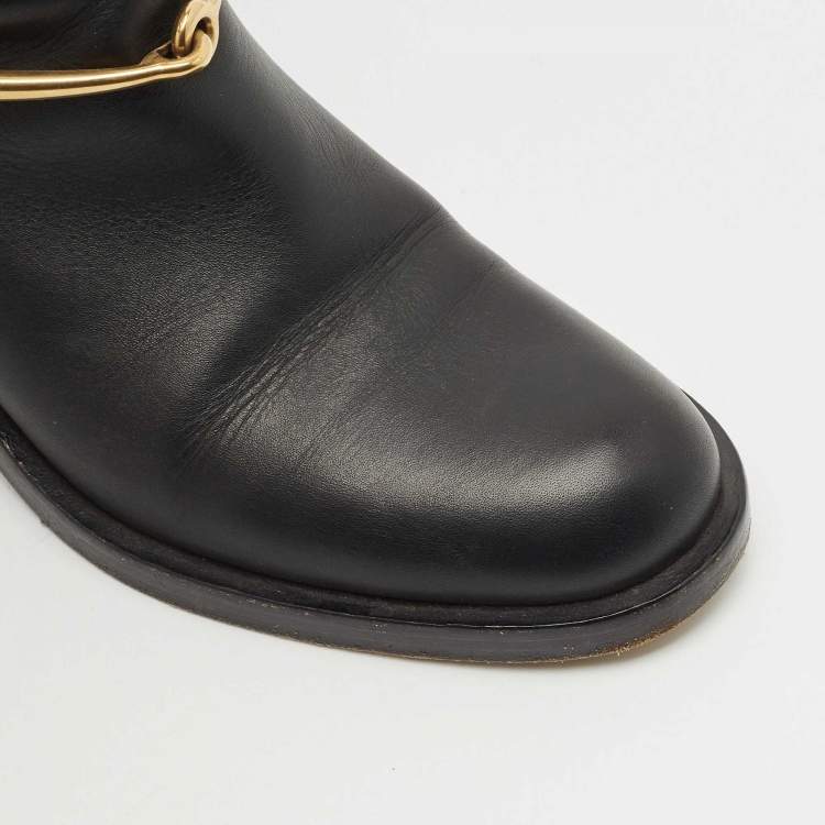 Pre Owned Gucci Black Leather Horsebit Knee Length Boots Size 35