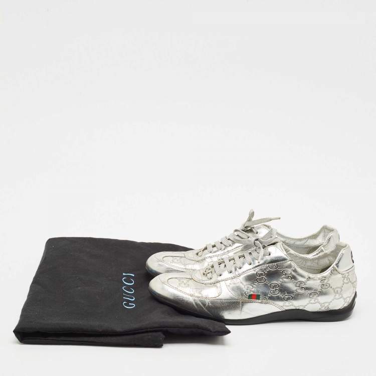 Pre Owned Gucci Silver Guccissima Leather Low Top Sneakers Size 38.5