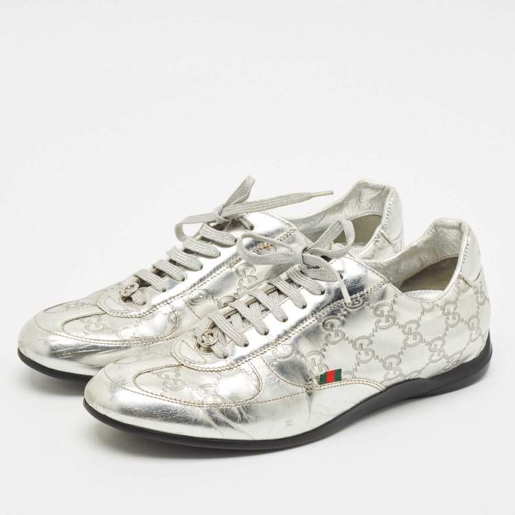 Pre Owned Gucci Silver Guccissima Leather Low Top Sneakers Size 38.5