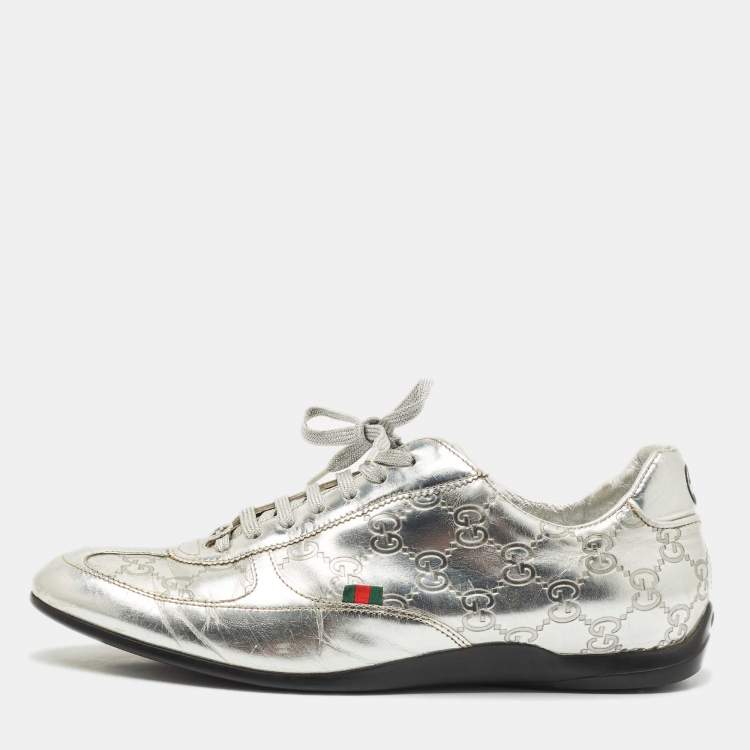 Pre Owned Gucci Silver Guccissima Leather Low Top Sneakers Size 38.5