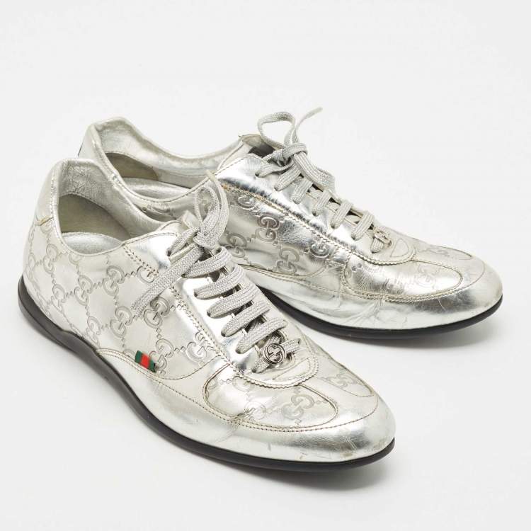 Pre Owned Gucci Silver Guccissima Leather Low Top Sneakers Size 38.5