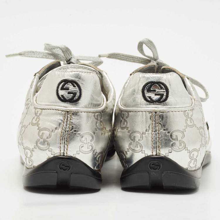 Pre Owned Gucci Silver Guccissima Leather Low Top Sneakers Size 38.5