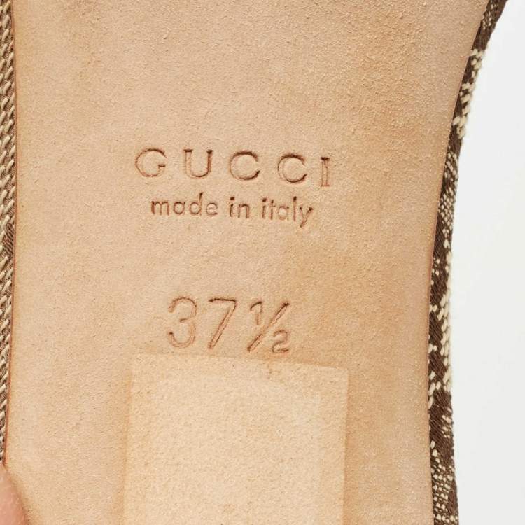 Pre Owned Gucci Brown Leather and GG Canvas Slide Sandals Size 37.5