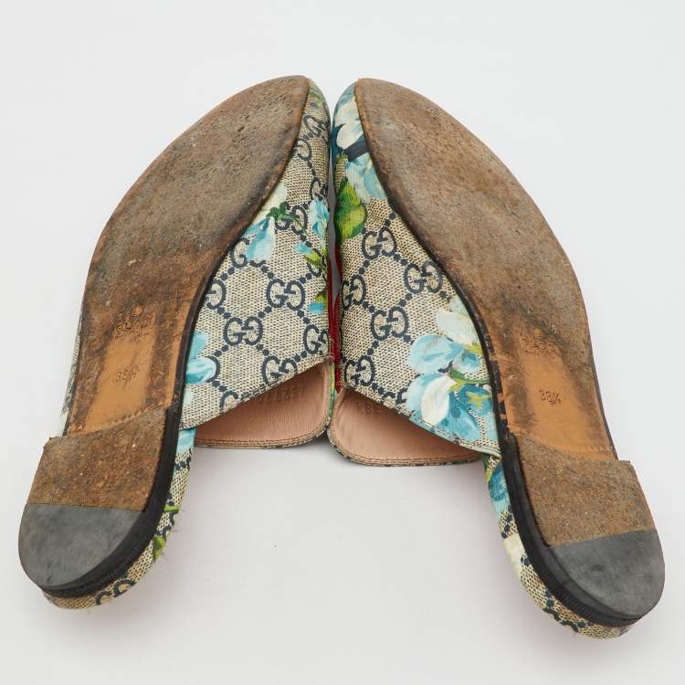 Pre Owned Gucci Multicolor GG Supreme Canvas Blooms Princetown Flat Mules Size 38.5