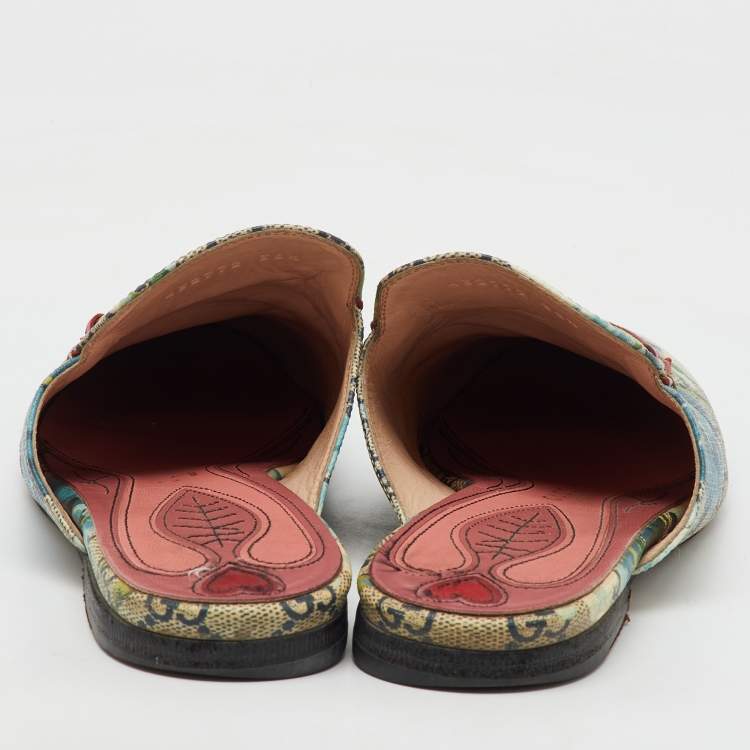 Pre Owned Gucci Multicolor GG Supreme Canvas Blooms Princetown Flat Mules Size 38.5
