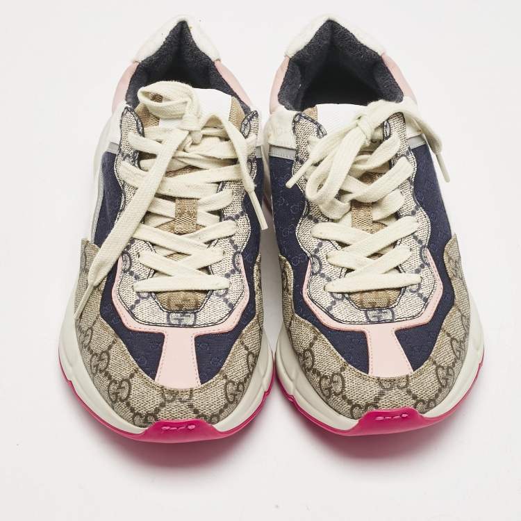 Pre Owned Gucci Multicolor GG Supreme Canvas and Leather Rhyton Sneakers Size 36.5