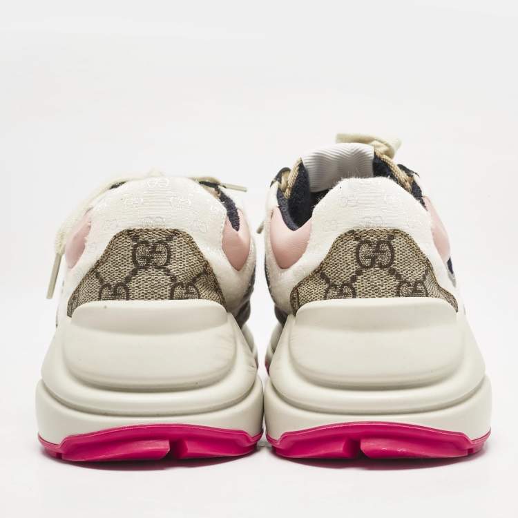 Pre Owned Gucci Multicolor GG Supreme Canvas and Leather Rhyton Sneakers Size 36.5